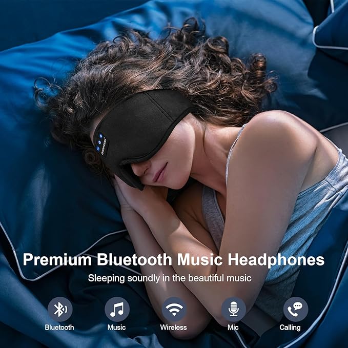 Bluetooth Sleep Headphones Bluetooth Sleep Mask | 3D Eye Mask for Sleeping | 16hrs Playingtime | Light Blocking Eye Mask | Auto - Off Timer | Best for Sleeper | Travel