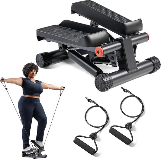 Sunny Health & Fitness Mini Stepper for Exercise at Home, Stair Step Workout Machine with Resistance Band and Over 300lb Weight Capacity, Optional Twist Motion and Free SunnyFit App Connection