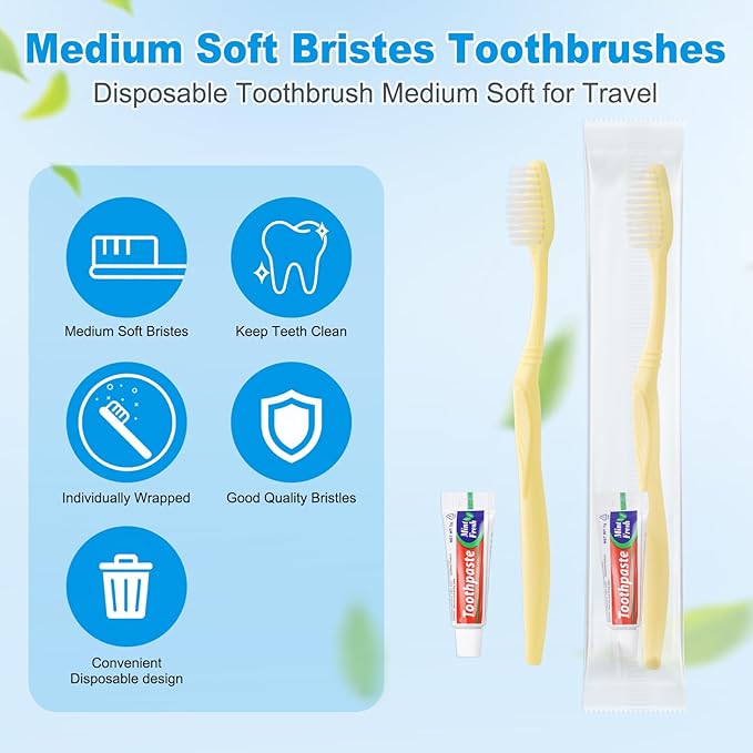 Disposable Toothbrush with Toothpaste Set, Individually Wrapped Soft Bristles Travel Size Manual Toothbrushes Kit in Bulk for Hotel/Travel/ Business/Donation/Homeless/Charity/Camping (30 Pack)