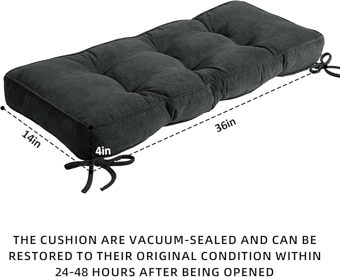Detiblue Bench Cushion for Indoor Furniture，36x14x4Inch Tufted Bench Seat Cushion with Non-Slip, Comfortable and Durable for Shoe/Entryway/Storage with Cushion（Elita Black）