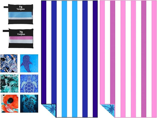 2 Pack Microfiber Lightweight Thin Beach Towel Sand Free Quick Dry Super Absorbent Large Towels for Swimming Pool Yoga Gym Travel Vacation Beach Accessories Essentials Stripes