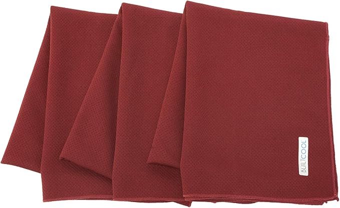 BUILTCOOL Adult Cooling Towel - Men & Women Chilly, Lightweight, Soft, Neck and Face Cooling Towel for Sport, Camping, Hunting, One Size, Pomegranate, 3 Pack