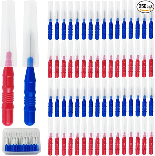 GXXMEI 250PCS Braces Dental Brush Flosser for Cleaner Interdental Brush Toothpick Dental Tooth Flossing Head Oral Dental Hygiene Toothpick Cleaners Cleaning Tool