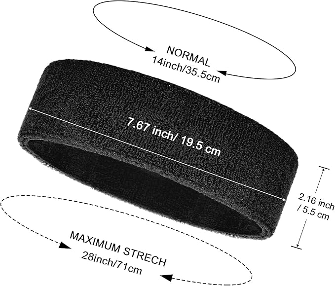 Bememo 12 Pcs Sweatbands Sport Headbands for Men & Women Basketball Headband Sport Competitions Sweat Headbands Running Terry Cloth Moisture Wicking for Yoga,Tennis,Gym,Exercise