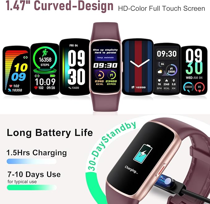 Fitness Tracker with 24/7 Heart Rate, Blood Pressure Blood Oxygen Sleep Monitor, 123 Sports Modes Calories Smart Watch,IP68 Waterproof Step Counter Activity Trackers Pedometer for Women Men (Bordeaux)