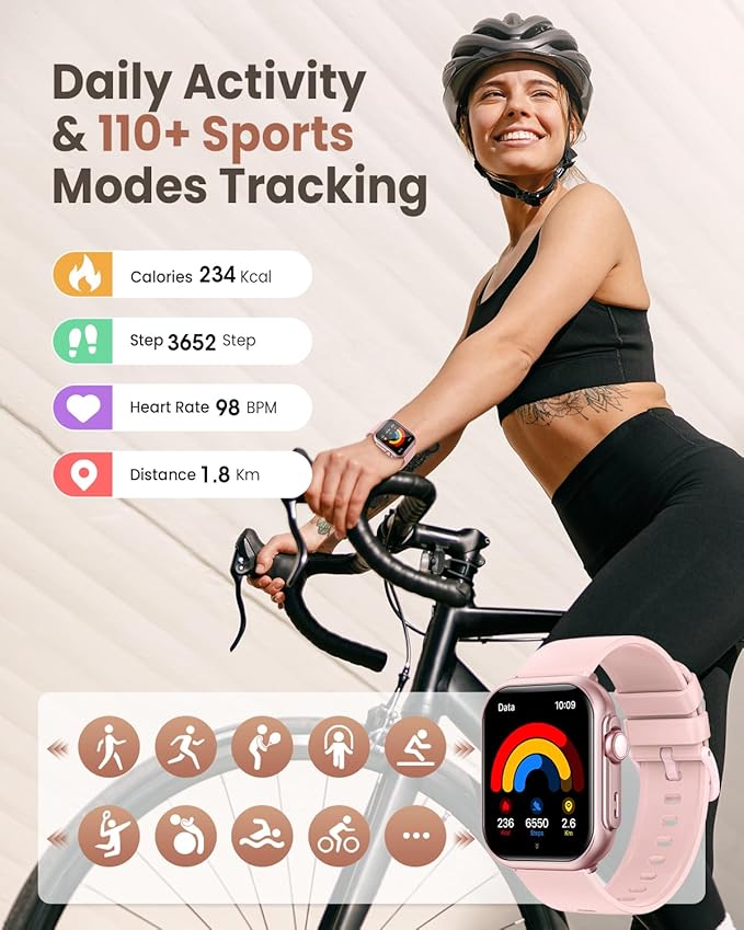 Smart Watches for Women (Android/iPhone), 1.83" HD Smart Watch with Calls/Messages/Notifications, Sleep/Heart Rate/SpO2/Blood Pressure Monitor, 110+ Sports Modes Fitness Tracker Watch, 1000mAh Battery