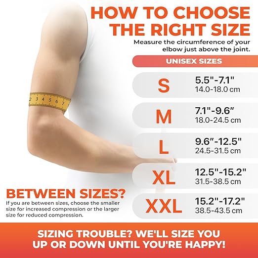 DR. BRACE® Elite Elbow Brace Support, Breathable Elbow Compression Sleeve with Gel Pad for Golfer's, Tennis Elbow & Tendonitis Treatment & Pain Relief 2024 (Grey-Orange, XX-Large)