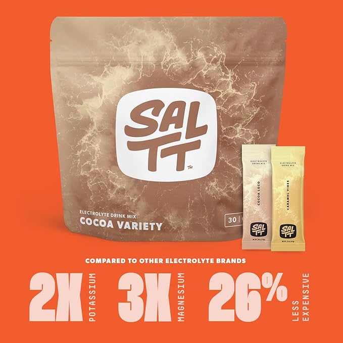 SALTT Electrolytes Powder Packets, Cocoa Variety Pack (30 Packets) - Magnesium, Potassium, Sodium, Trace Minerals - Vegan, Sugar Free, Gluten Free - Travel Essentials - Made in USA