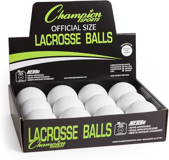 Champion Sports Lacrosse Balls: Official Size Sporting Goods Equipment for Professional, College & Grade School Games, Practices & Recreation - NCAA, NFHS and SEI Certified