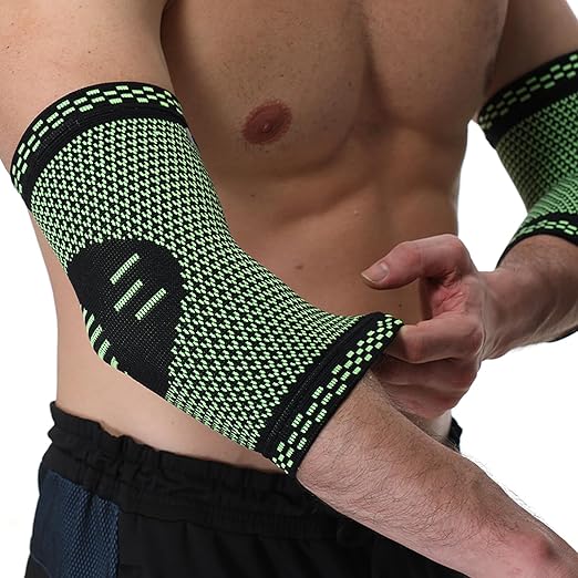 NeoTech Care Elbow Support Brace - Breathable - Men, Women, Right or Left (Green Color, Size L, 1 Pair)