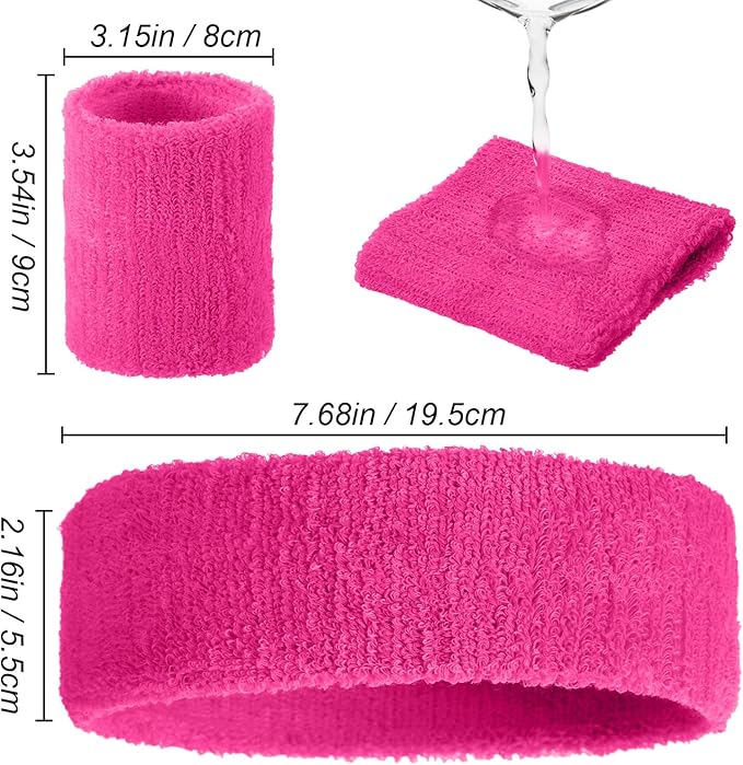 Civaner 12 Pcs 80s 90s Sweatbands Neon Headbands Wristbands for Men Women Party Sports Cotton Headbands Terry Cloth Athletic Sweat Bands for Tennis Football Gym Workingout Accessories