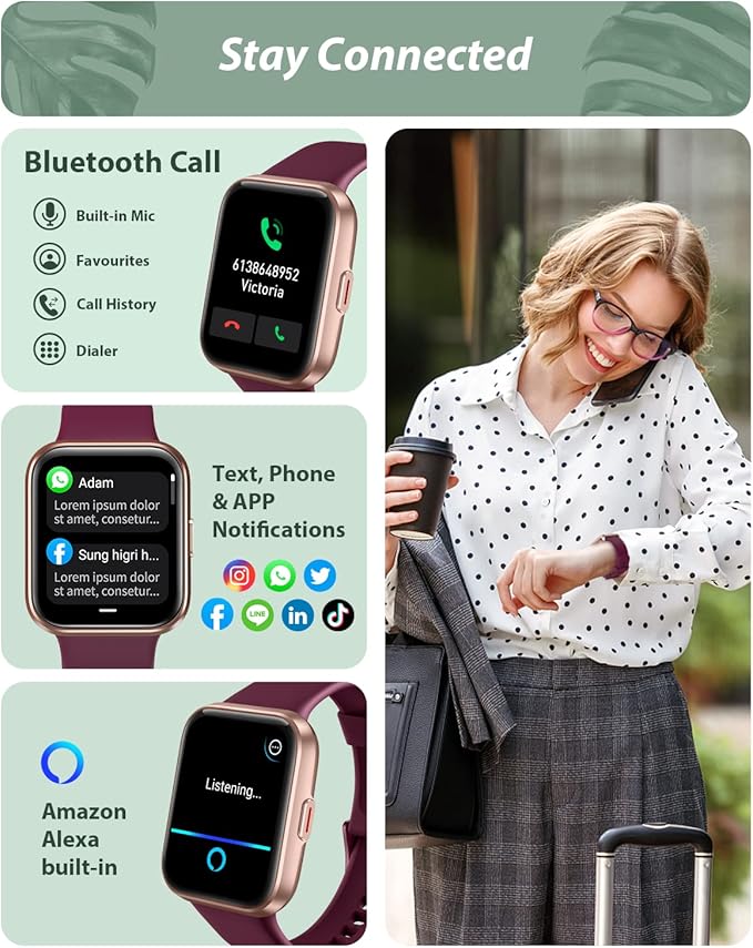 Smart Watch for Men Women(Call Receive/Dial), Alexa Built-in, 1.7" Touch Screen Fitness Tracker with Heart Rate Sleep Tracking, 60 Sports Modes, 5ATM Waterproof Smartwatch for Android iPhone