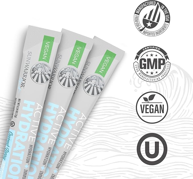 Electrolyte Powder Hydration Packets Powder B12 Elderberry | Coconut Berry Flavored 18 Stick Packs Box | Vegan and Plant-Based Sugar Free