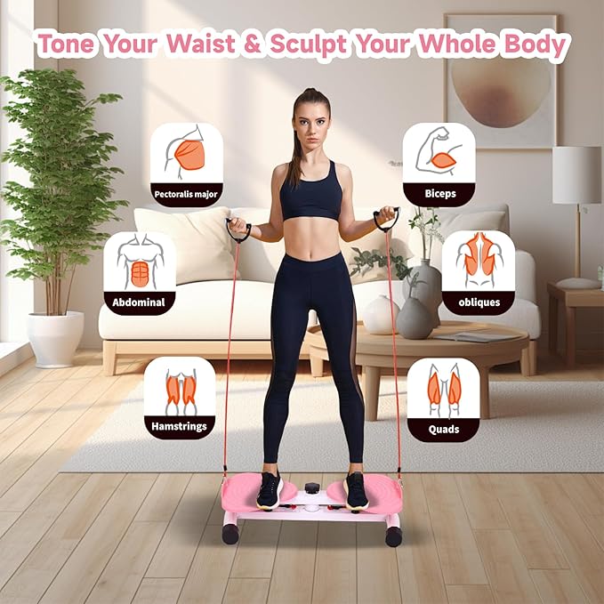 Waist Twister, Waist Twisting Machine, Waist Twister Machine Exercise, Ab Roller with 350 lbs Ab Twister, 20dB Ultra-Quiet Noiseless Home Gym Exercise Equipment for Women Men (Pink)