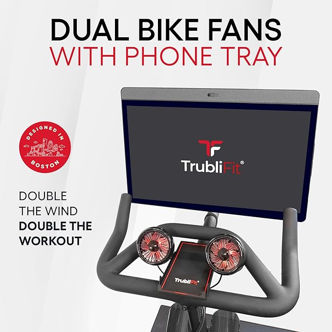 Dual Bike Fans with Phone Tray for Peloton Bike - All-Metal Phone Holder - No Batteries Required - Accessories for Peloton Bike