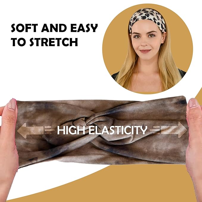 LOTUS78, Pack of 6 Wide Headbands for Women Non Slip, Fashionable Sports Hair Bands for Women's Hair, Soft Elastic Stretchy Head bands, Yoga Workout Headbands for Women Daily Fashion (Safari)