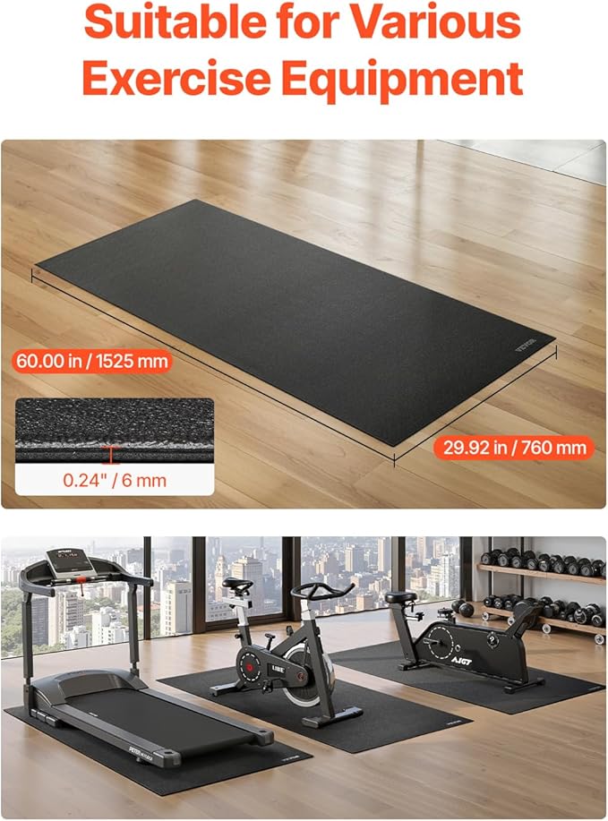 VEVOR Treadmill Mat for Carpet Floor, Exercise Equipment Mat for Treadmills, Stationary & Recumbent Bikes, High Density PVC Floor Protector Gym Mats, Waterproof and Non-Slip for Home Gym