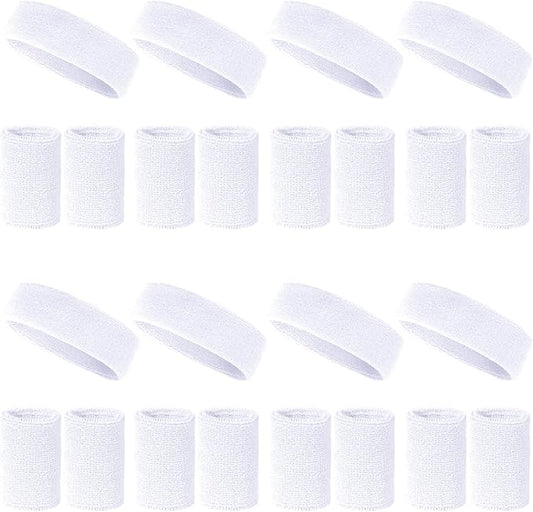 24 Pcs Neon Sweatbands Set Include 8 Pcs Sports Headband and 16 Pcs Cotton Wristbands 80s Neon Sweat Bands Bulk for Gym, Tennis, Basketball, Running, Exercise