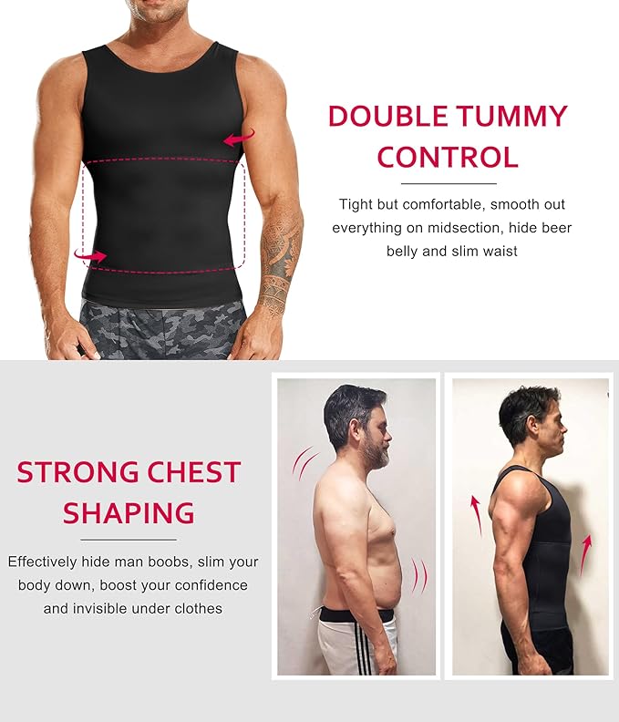 Gotoly Men Compression Shirt Shapewear Slimming Body Shaper Vest Undershirt Tummy Control Tank Top
