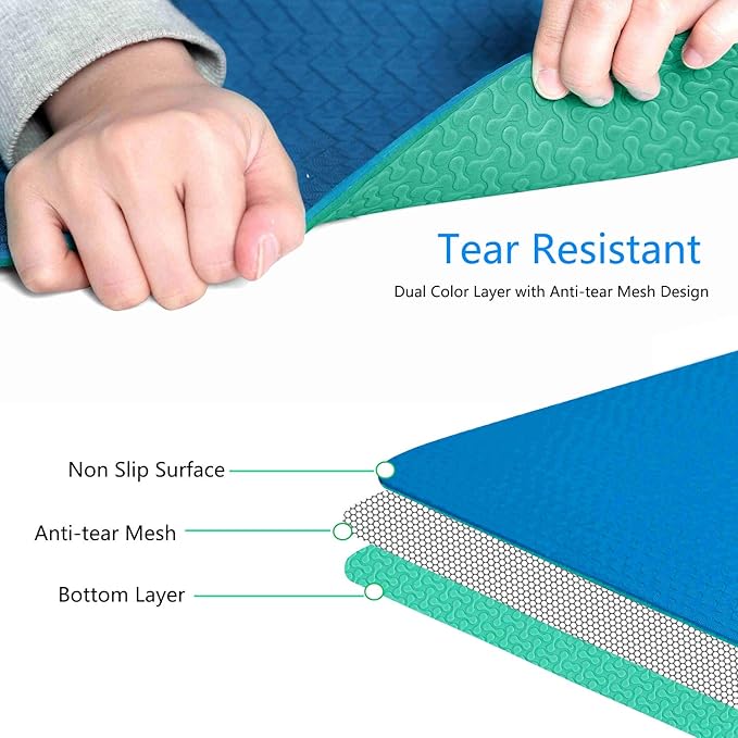 IUGA Yoga Mat Non Slip Anti-tear Pilates Mat Eco Friendly Hot Yoga Mats Thick for Workout & Exercise(72"x 24"x 6mm)