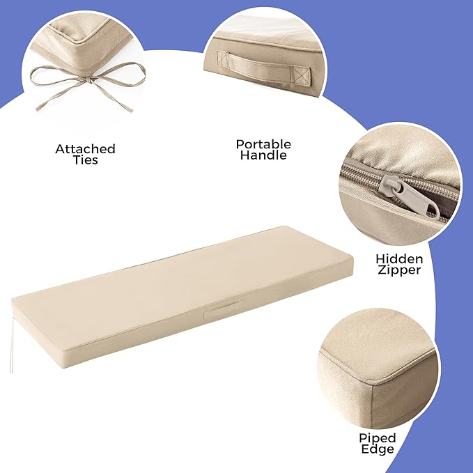 Outdoor Bench Cushions for Outdoor Furniture, 45x18x3 Inch, Waterproof Bench Pillow, Fade Resistant Long Bench Seat Pads for Garden, Indoor, Porch Swing, Beige