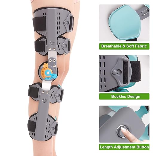 Hinged Knee Brace ROM Post Op Knee Immobilizer Adjustable Knee Immobilizer Support with Side Leg Stabilizers for Men and Women for Meniscus Tear, Arthritis, ACL, PCL, Osteoarthritis, Orthopedic Rehab