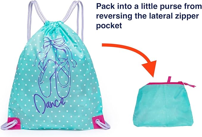 Girls Drawstring Dance Bag,Gym Sport Drawstring Bag,Dance Ballet Shoe Bag (Ice Green- Purple)