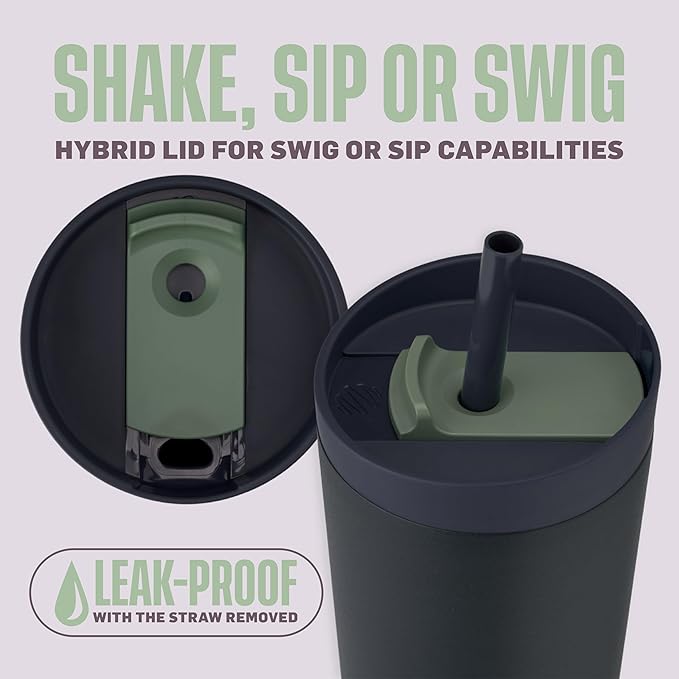 BlenderBottle 2-in-1 Insulated Stainless Steel Shaker Tumbler, Swig Leakproof Lid, Straw, BlenderBall, BPA Free, For Protein Shakes, Smoothies, And Pre Workout, 24 oz, Blue (Midnight)