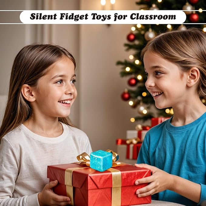 2Pcs Stress Cubes Slow Rise Glitter Squishy Cube Nice Relief Balls Jelly Fidget Toys for Kids Adults Squeeze Sensory Pack for Anxiety, Autism, Funny Gifts for Holiday/Birthday/Classroom(Blue)