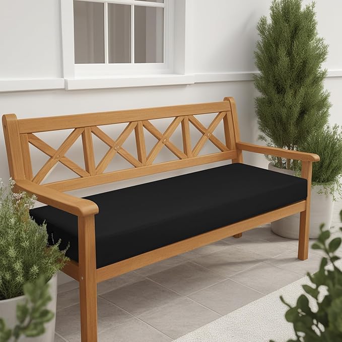 idee-home Outdoor Bench Cushion Waterproof, Bench Cushions for Outdoor Furniture, Patio Porch Swing Replacement Seat Pad with Ties for Garden Backyard, 42 x 18 Inch Black