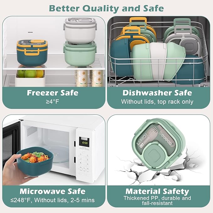 Bento Box for Adults & Kids – Single Compartment Lunch Box,Food Container,BPA-Free,Microwave & Dishwasher Safe with Removable Divider,Utensils & Sauce Jar-White