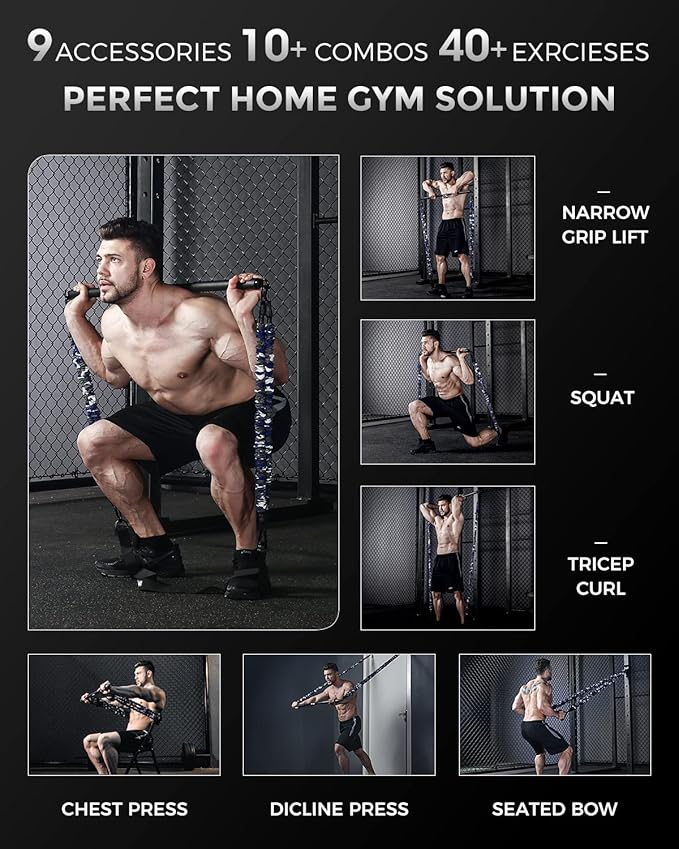 INNSTAR Resistance Bands Bar Exercise Bands Attachment 38" Black Max Load 800lb for Home Gym Workout Full Body Workout Power Lifting Fitness Bar