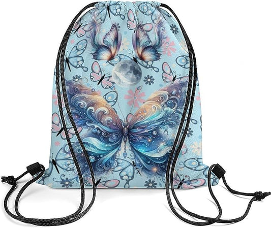 Butterfly Drawstring Backpack - Cute Cinch Sack, String Backpack for Kids Boys Girls Women Men for Gym Outdoor Sports Travel Athletic Drawstring Bag - Lightweight/Foldable