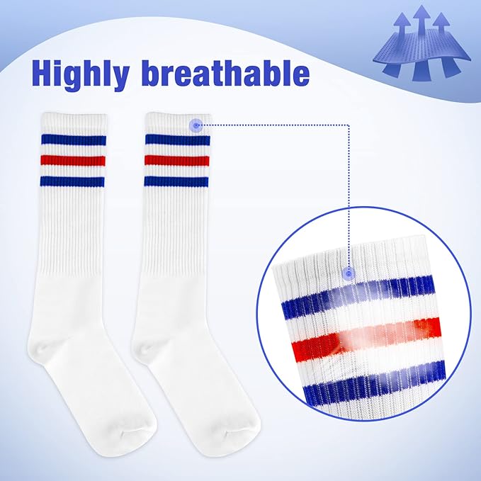 ONUPGO 5 Pieces Sweatbands Striped Socks Set Sports Headband Wristbands High Tube Socks 80s Accessories Costumes