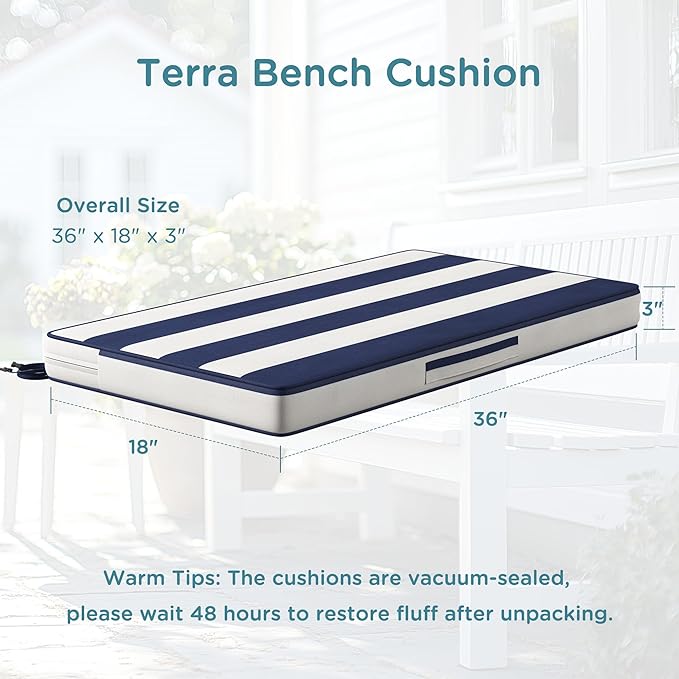 Codi Outdoor Bench Cushion 36 inch, Double Waterproof Patio Furniture Cushions Replacement for Swing, Porch, Couch, 36x18x3'', Breton Stripes