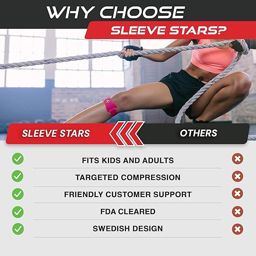 Sleeve Stars Swedish Brand Patellar Tendon Support Strap for Women & Men Effective Osgood Schlatter Knee Brace Youth & Kids Knee Brace with 3 Adjustable Length fits 12"-24" (Single/Hot Pink/Adult)