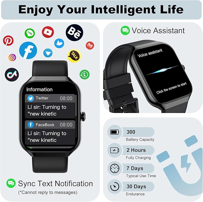 Smart Watch for Men Women, 1.96" Smartwatch (Answer/Make Call), Fitness Tracker IP68 Waterproof, 100+ Sport Modes, Heart Rate and Sleep Monitor, Pedometer, Smartwatches for Android iOS