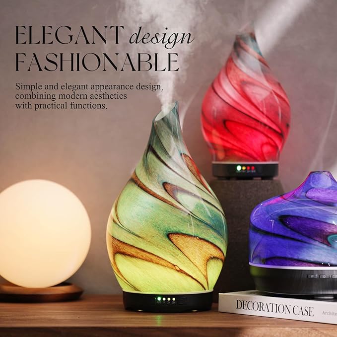 Porseme 280ml Essential Oil Diffuser Glass Color Changing Aroma Air Diffusers Aromatherapy Ultrasonic Cool Mist Humidifier 7 Running Hours Waterless Auto-Off for Sleeping, Yoga, Spa (Teal Green)