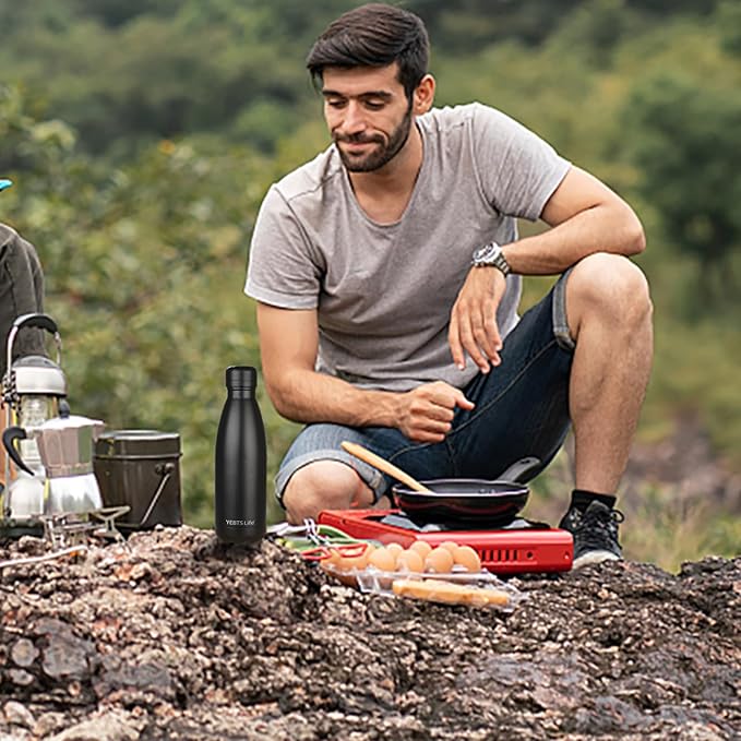 Insulated Water Bottle,2 Pack-12oz Stainless Steel Water Bottles with straw lid,Metal Sports Water Bottles for Boys,Girls,Double Wall Vacuum BPA-Free Flask for School, Sports (Black-Sliver)