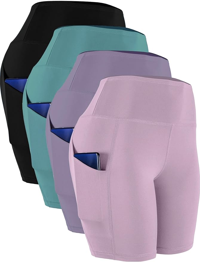CADMUS Women's High Waist Spandex Yoga Shorts for Bike Running Two Side Pockets