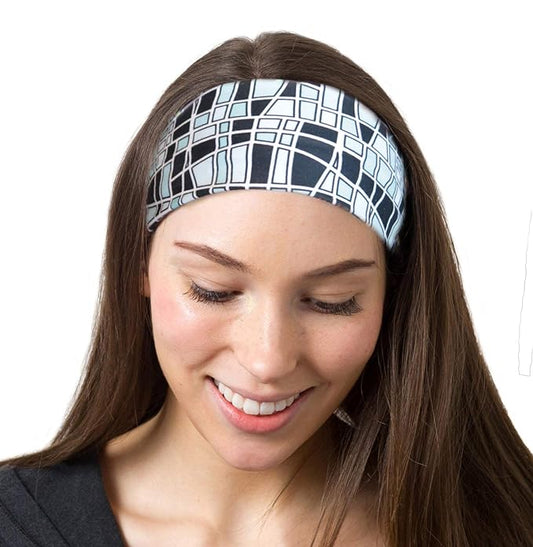 RiptGear Stretch Sport Headband for Women (Mosaic Black) — Made of Non-Slip Sweat Wicking Fabric — Great for Yoga, Running or The Gym — Soft Headband Fits Most Head Sizes — (1-Pack)