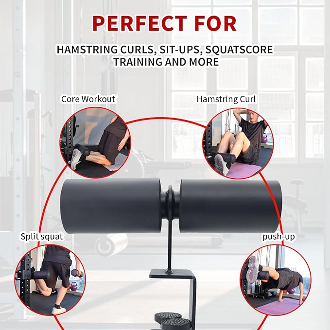 Nordic Hamstring Curl Squat Rack Attachment for Power Rack, Sit Up Bar Foot Holder for Ultimate Home Gym Experience Split Squat Core Workout for Hamstring Curl Sit Up 3-Position Locking Pin Ensures Anti-Slip Fit on 50/60/75mm Uprights