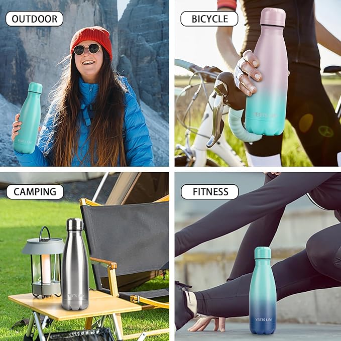 Insulated Water Bottle, 2 Pack-12oz Stainless Steel Water Bottles with straw lid, Metal Sports Water Bottles for Boys,Girls, Double Wall Vacuum BPA-Free Flask for School, Sports (oasis-rainbow)