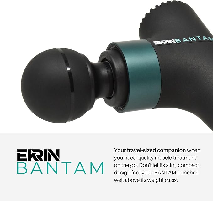 Ekrin Athletics Bantam Mini Massage Gun - Compact Deep Tissue Muscle Massager with Adjustable Speeds & 4 Attachments - Long Battery Life, Lightweight, Travel Friendly