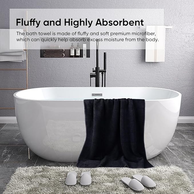 HOMEXCEL Bath Towels Pack of 2, (27 x 54 Inches) Microfiber Ultra Soft Highly Absorbent Bath Towel Set, Lightweight and Quick Drying Towels for Body, Sport, Yoga, SPA, Fitness, Black