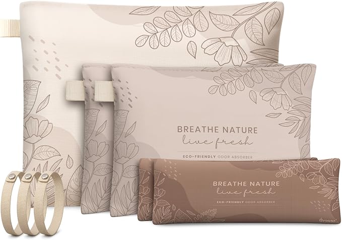 Roonin Activated Charcoal Odor Absorber - Bamboo Charcoal Air Purifying Bag - Activated Charcoal Bags Odor Absorber Packets - Home Deodorizer Odor Eliminator (5-pack)