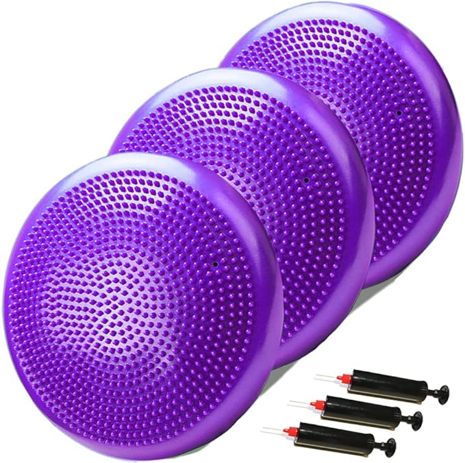 NEISHNG 3-Pack Stability Wobble Cushions with Hand Pumps, Kids Sensory Wiggle Seat for Classroom, Core Trainer Balance Disc for Gym and Home Workout (5 Color)