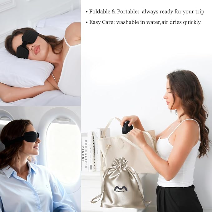 Sleep Mask for Side Sleeper Women Men, Eye Mask for Sleeping Light Blocking, Zero Eye Pressure 3D Sleeping, Black