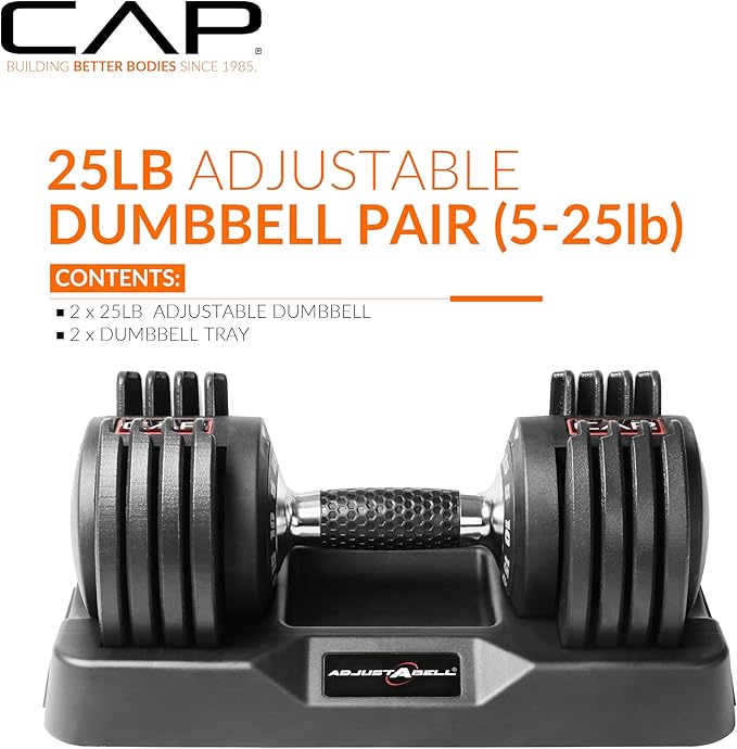 CAP Barbell ADJUSTABELL Adjustable Round Dumbbell Weights - Singles & Pairs | 12.5 lb, 25 lb & 55 lb | Multiple Handle Options
