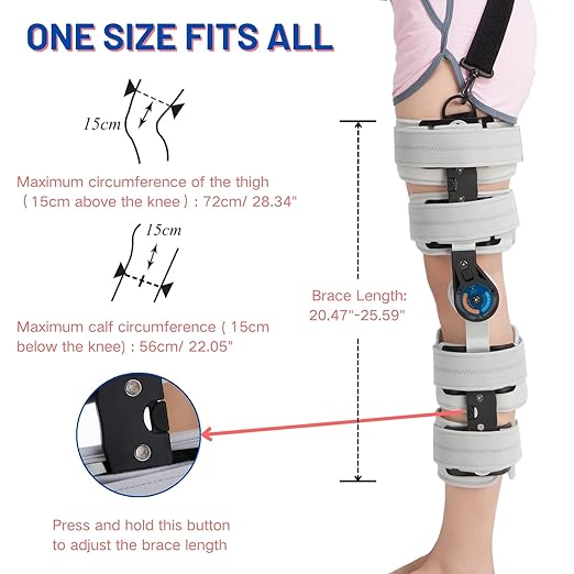 Hinged ROM Knee Brace, Post Op Knee Immobilizer with Side Stabilizers, Adjustable Knee Orthopedic Support After Surgery for Arthritis, ACL, MCL, and PCL Injury